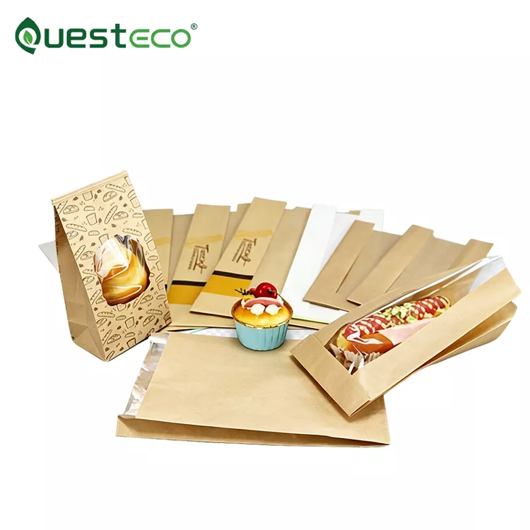 Túi bánh mì giấy kraft trắng nâu chống dầu